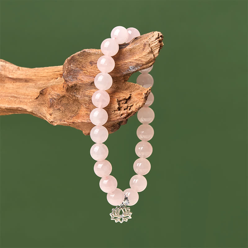 Buddha Stones 925 Sterling Silver Lotus Design Natural Pink Crystal Soothing Bracelet