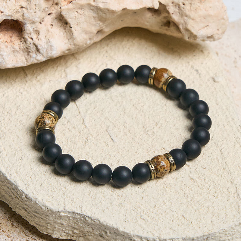FREE Today: Fortune and Protection Natural Frosted Black Onyx Picture Jasper Bracelet