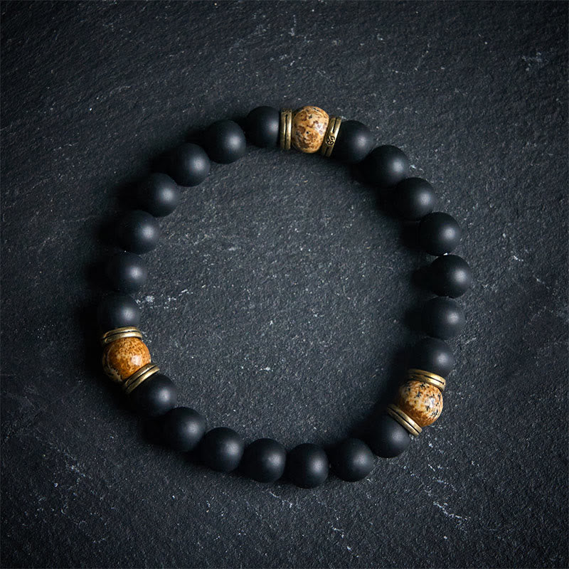 FREE Today: Fortune and Protection Natural Frosted Black Onyx Picture Jasper Bracelet