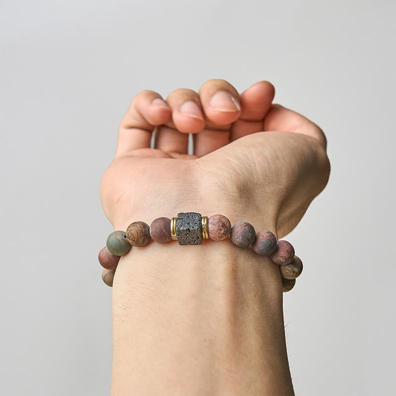 Buddha Stones Natural Picasso Jasper Square Lava Rock Positive Bracelet