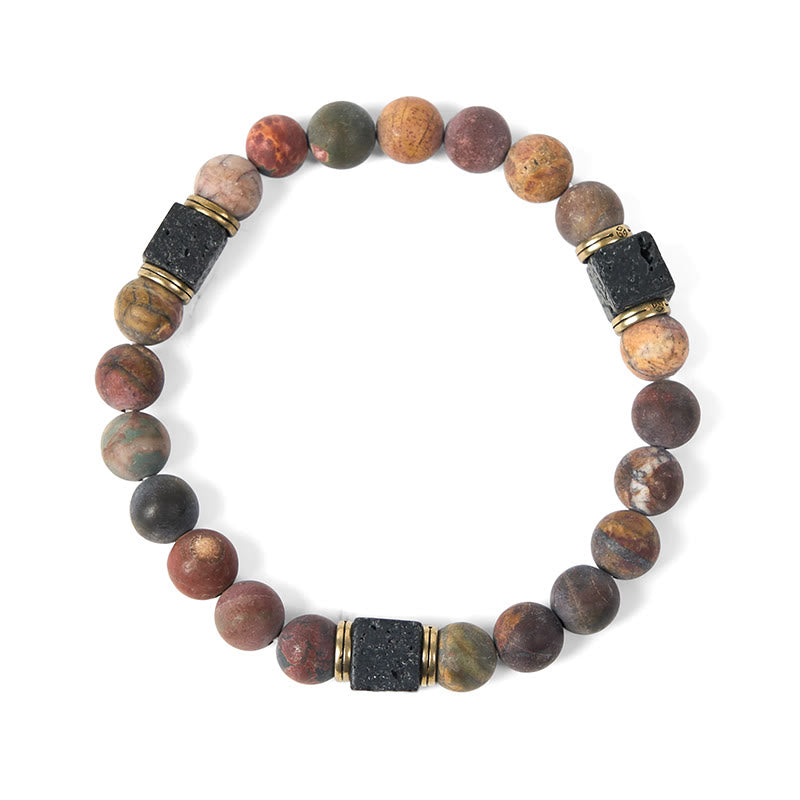 Buddha Stones Natural Picasso Jasper Square Lava Rock Positive Bracelet