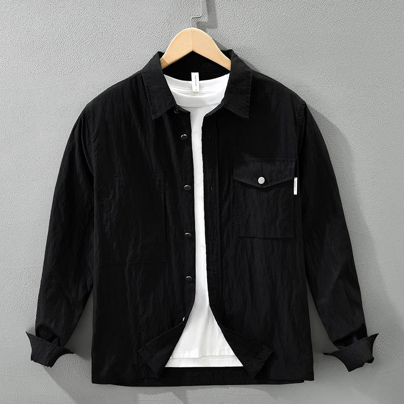 Buddha Stones Daily Long Sleeve Buttons Simple Design Men's Shirt With Pockets