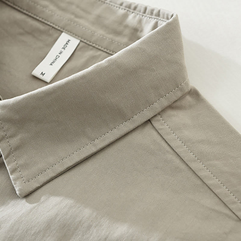Buddha Stones Daily Plain Buttons Design Men's Long Sleeve Pure Cotton Shirt With Pockets