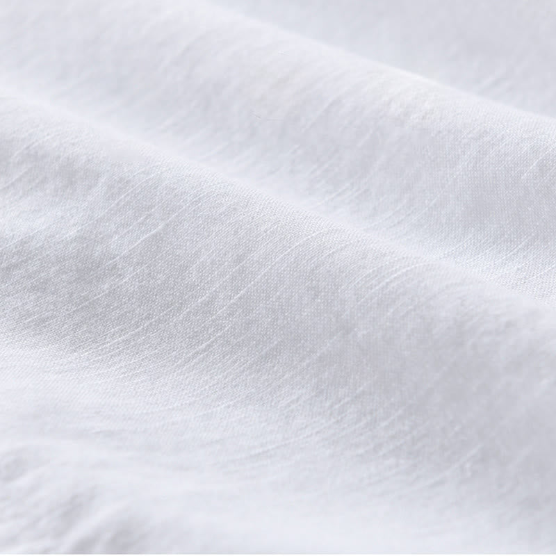 Buddha Stones Embroidery Leaves Pattern Men's Long Sleeve Cotton Linen Shirt