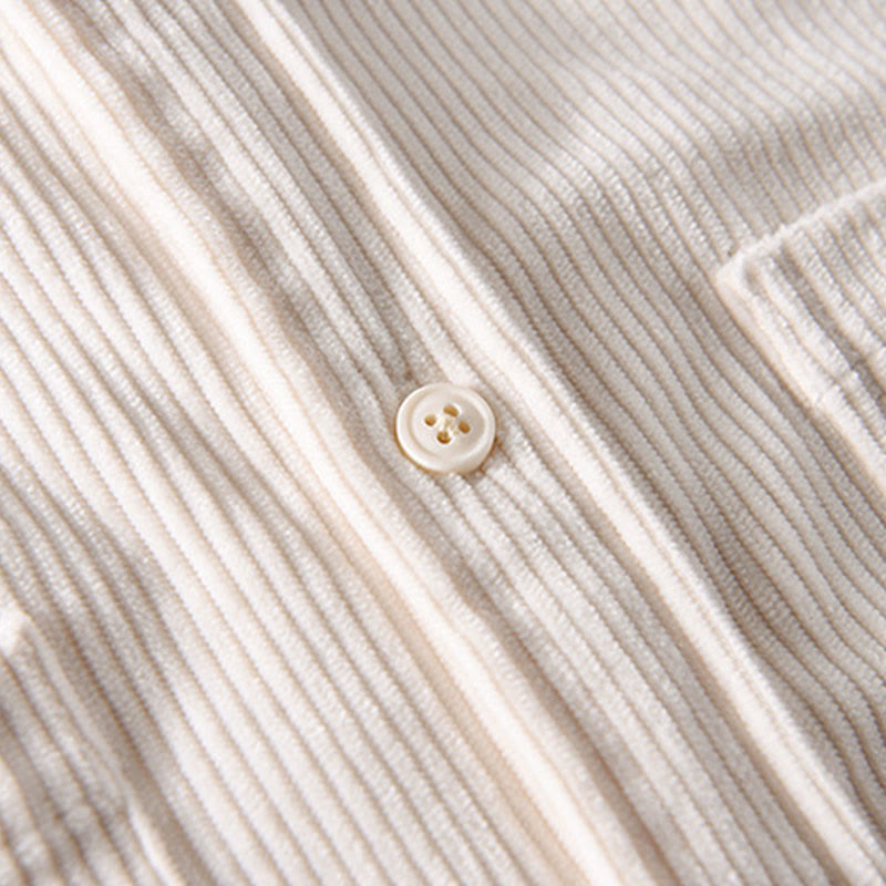 Buddha Stones Spring Plain Simple Buttons Design Corduroy Men's Long Sleeve Jacket With Pockets