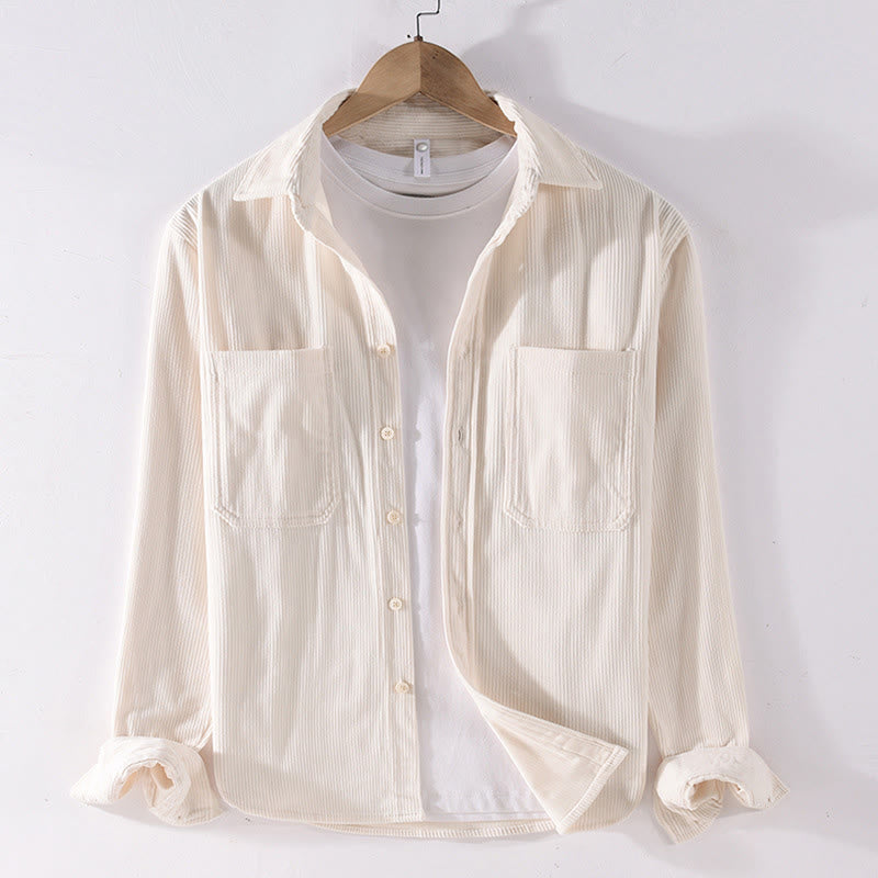 Buddha Stones Spring Plain Simple Buttons Design Corduroy Men's Long Sleeve Jacket With Pockets