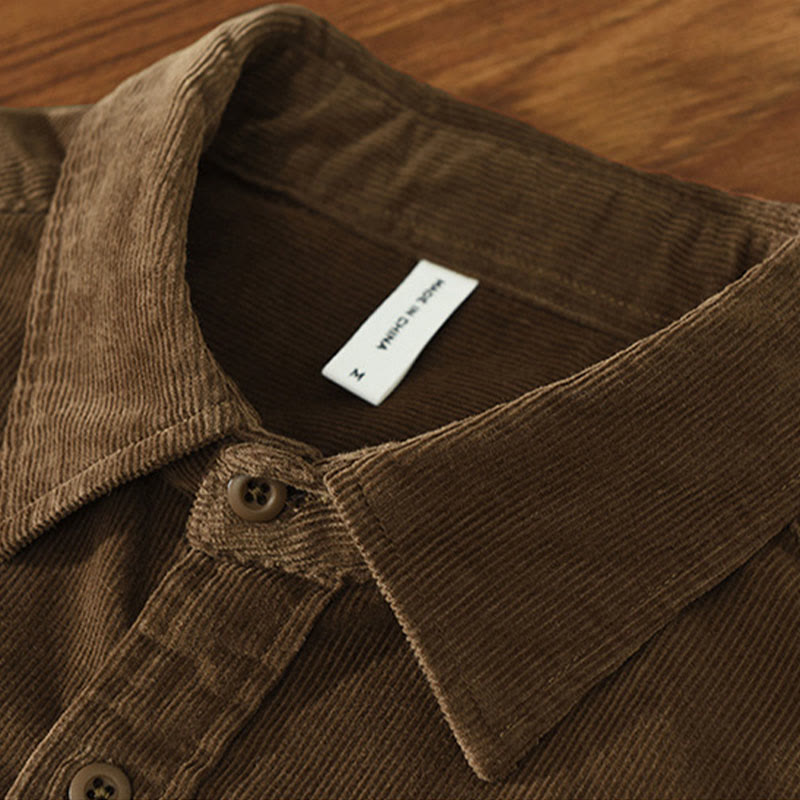 Buddha Stones Daily Plain Buttons Design Long Sleeve Men's Corduroy Pure Cotton Jacket With Pocket