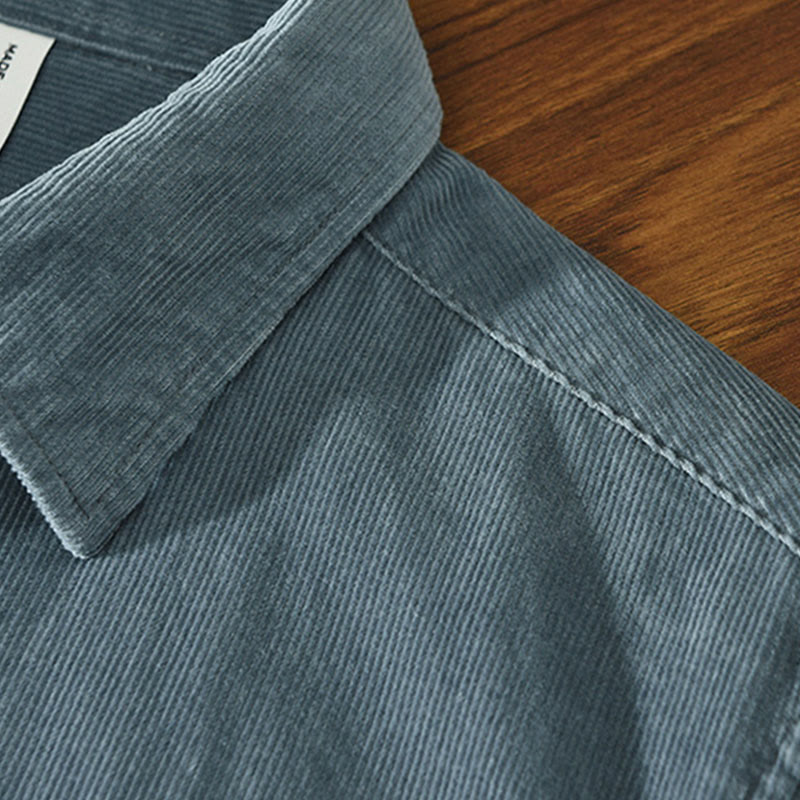 Buddha Stones Daily Plain Buttons Design Long Sleeve Men's Corduroy Pure Cotton Jacket With Pocket
