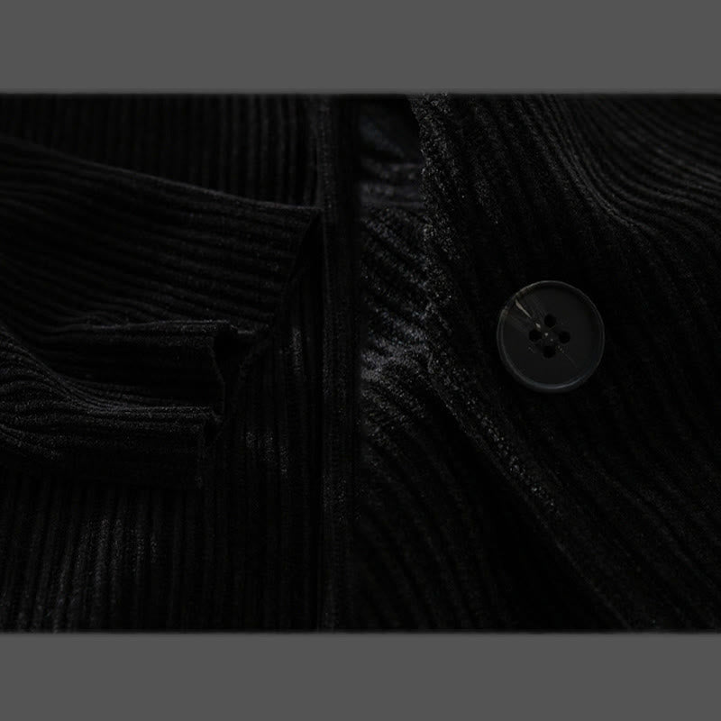 Buddha Stones Commute V-neck Simple Ribbed Texture Design Long Sleeve Men's Jacket