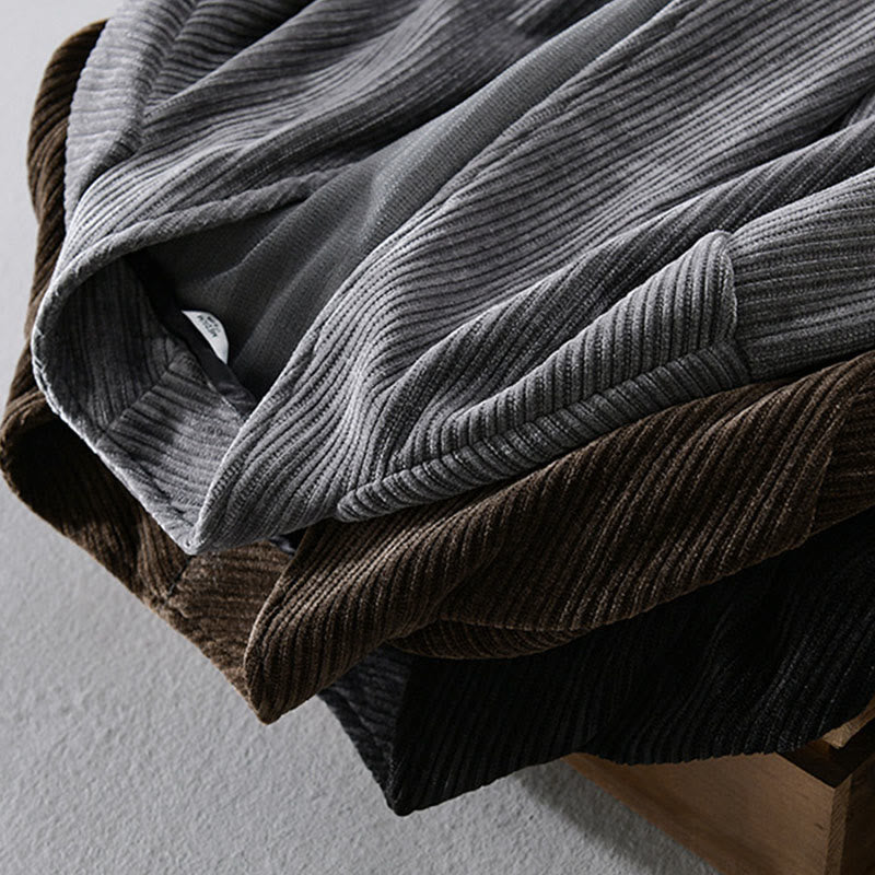 Buddha Stones Commute V-neck Simple Ribbed Texture Design Long Sleeve Men's Jacket