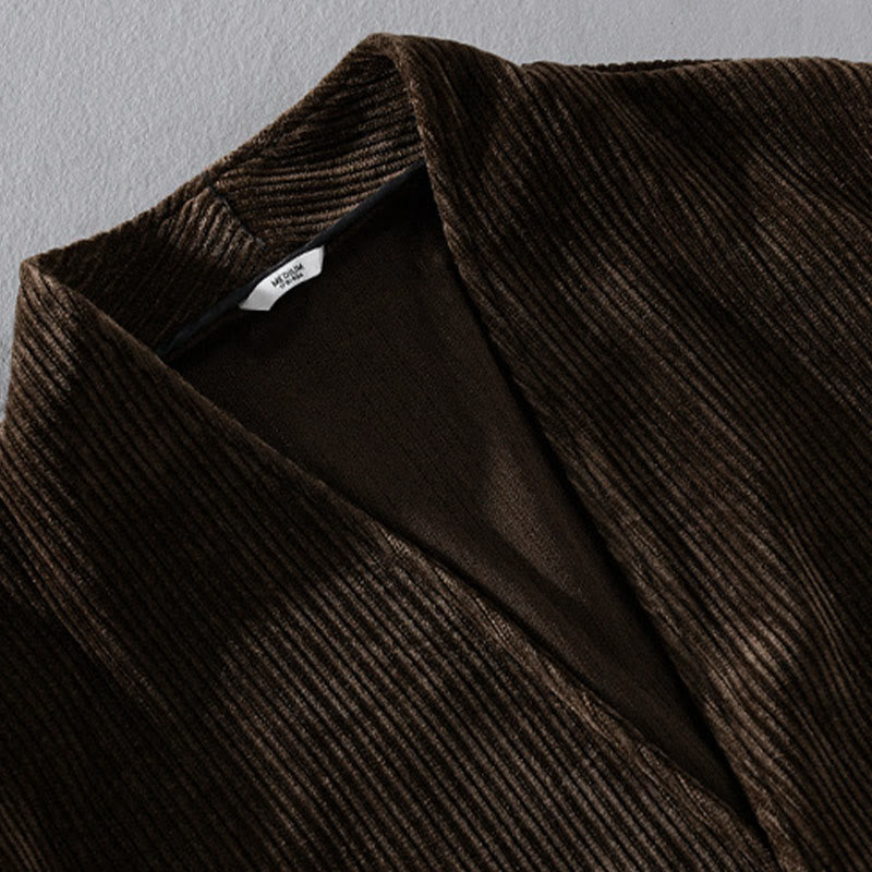 Buddha Stones Commute V-neck Simple Ribbed Texture Design Long Sleeve Men's Jacket