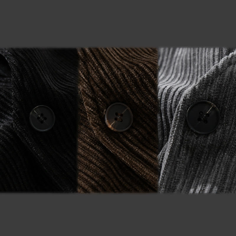 Buddha Stones Commute V-neck Simple Ribbed Texture Design Long Sleeve Men's Jacket
