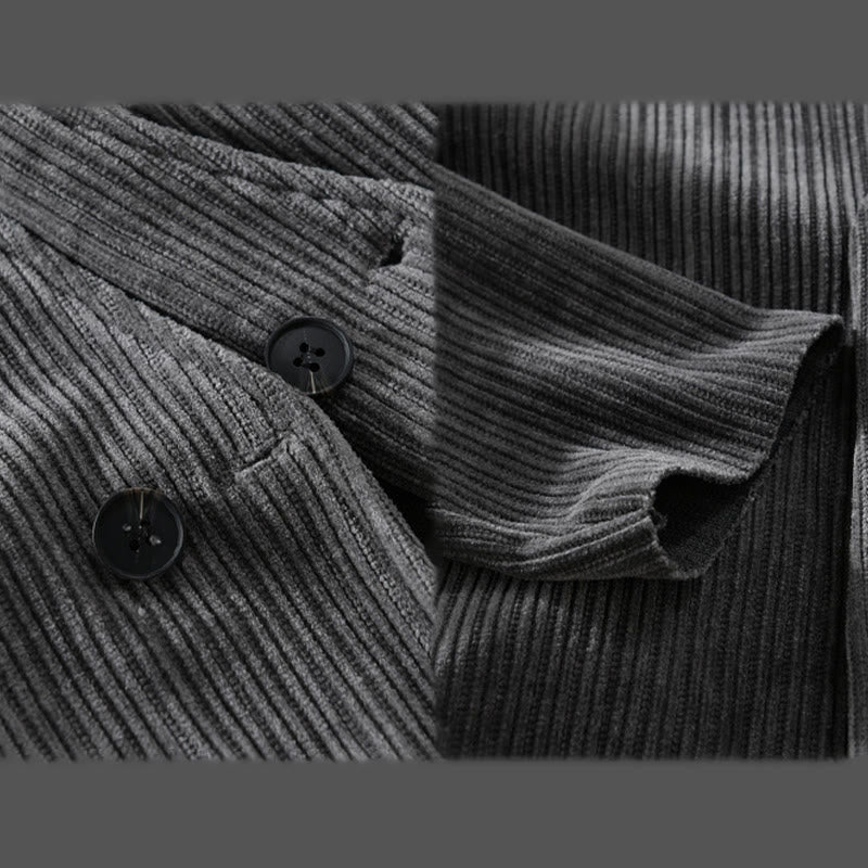Buddha Stones Commute V-neck Simple Ribbed Texture Design Long Sleeve Men's Jacket