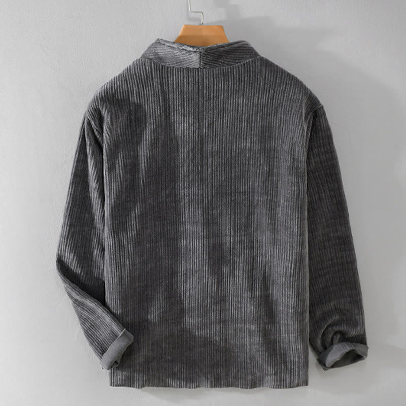 Buddha Stones Commute V-neck Simple Ribbed Texture Design Long Sleeve Men's Jacket