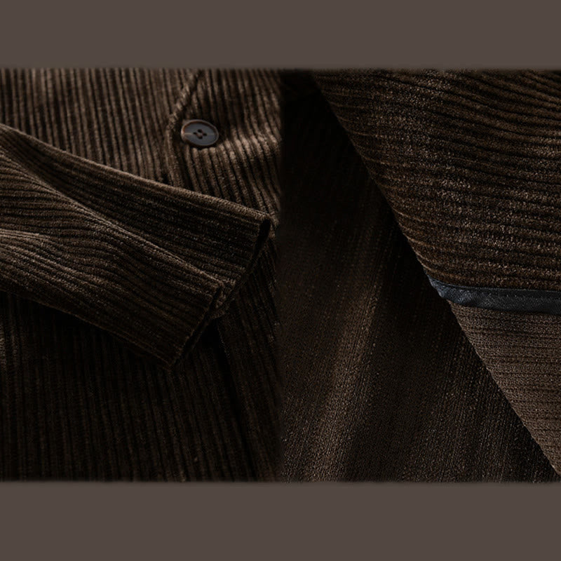 Buddha Stones Commute V-neck Simple Ribbed Texture Design Long Sleeve Men's Jacket