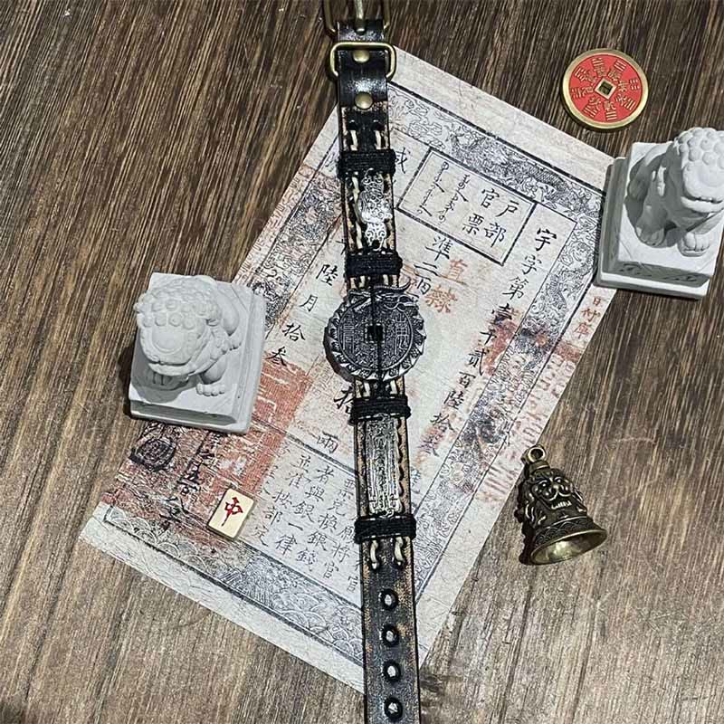 Buddha Stones Dragon Pixiu Mountain Ghosts Spend Money Luck Leather Watch Band Bracelet