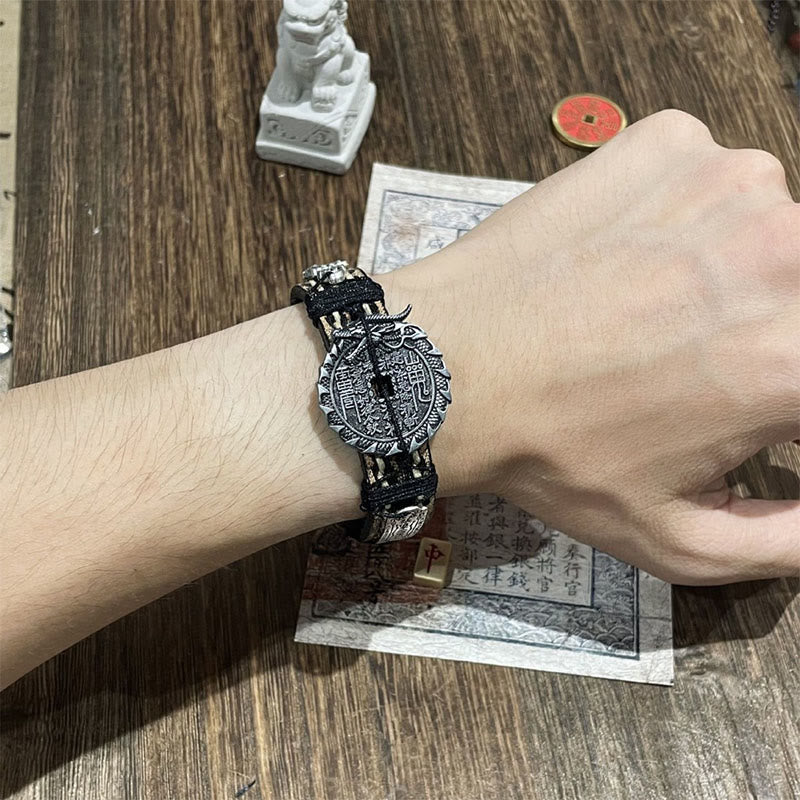 Buddha Stones Dragon Pixiu Mountain Ghosts Spend Money Luck Leather Watch Band Bracelet
