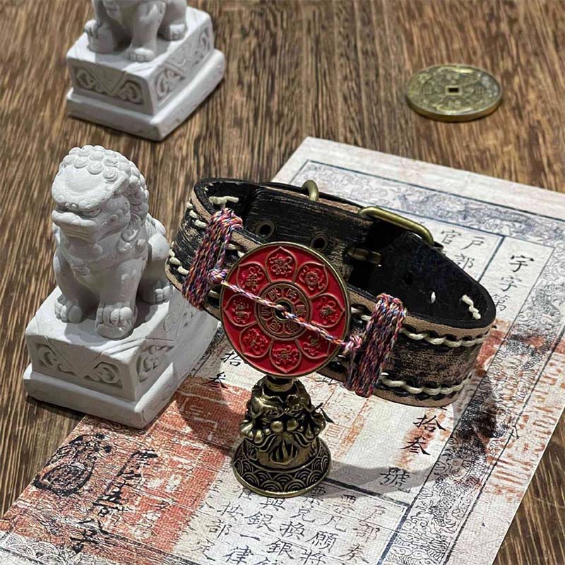 Buddha Stones Cinnabar Lotus Om Mani Padme Hum Blessing Leather Watch Band Bracelet