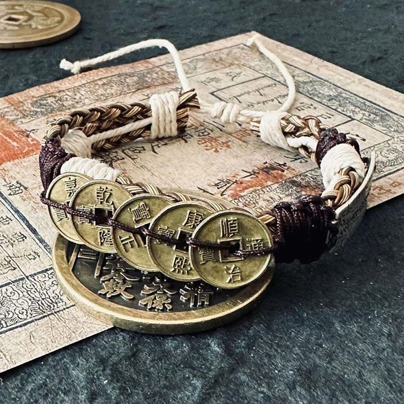Buddha Stones Five-emperor Coins Amulet Protection Rope Bracelet