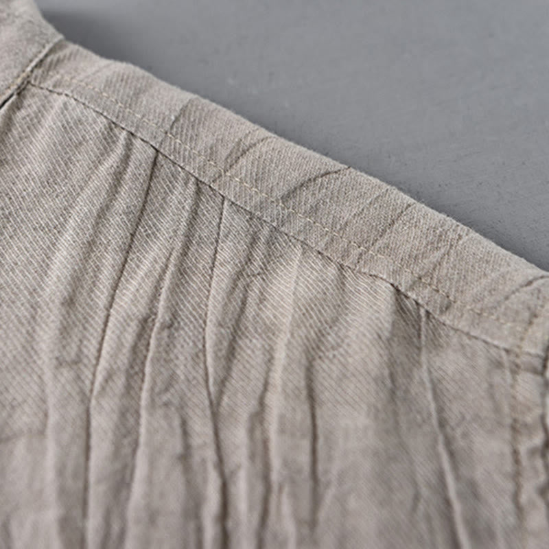 Buddha Stones Solid Long Sleeve Creases Design Buttons Down Ramie Linen Men's Shirts