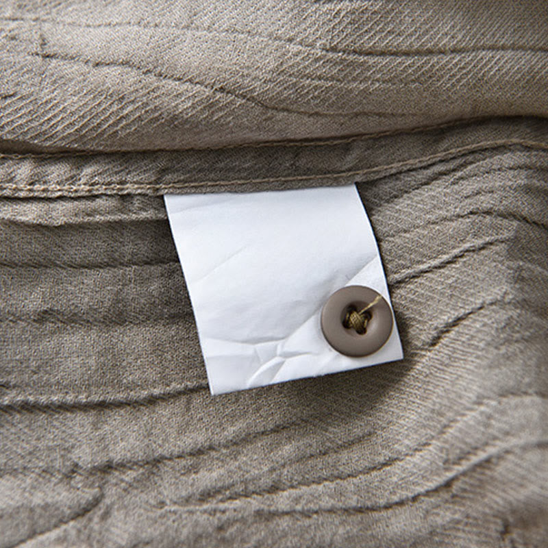 Buddha Stones Solid Long Sleeve Creases Design Buttons Down Ramie Linen Men's Shirts