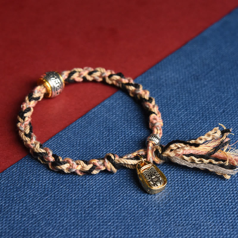 Buddha Stones Tibet Om Mani Padme Hum Carved Zakiram Focus Rope Bracelet