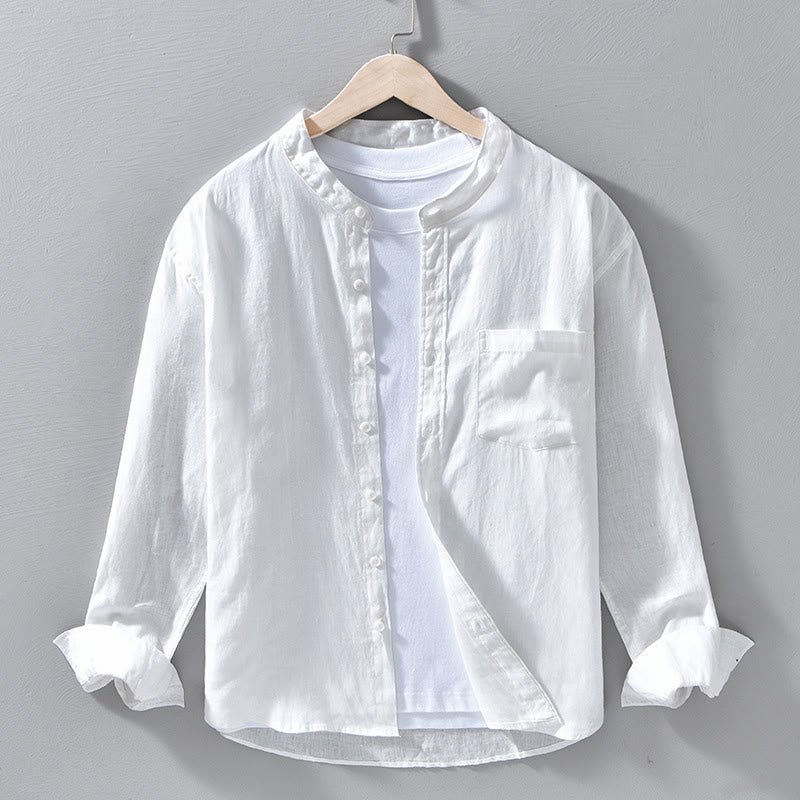 Buddha Stones Simple Fall Long Sleeve Buttons Design Linen Men's Shirts