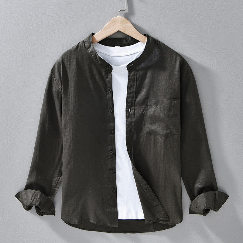 Buddha Stones Simple Fall Long Sleeve Buttons Design Linen Men's Shirts