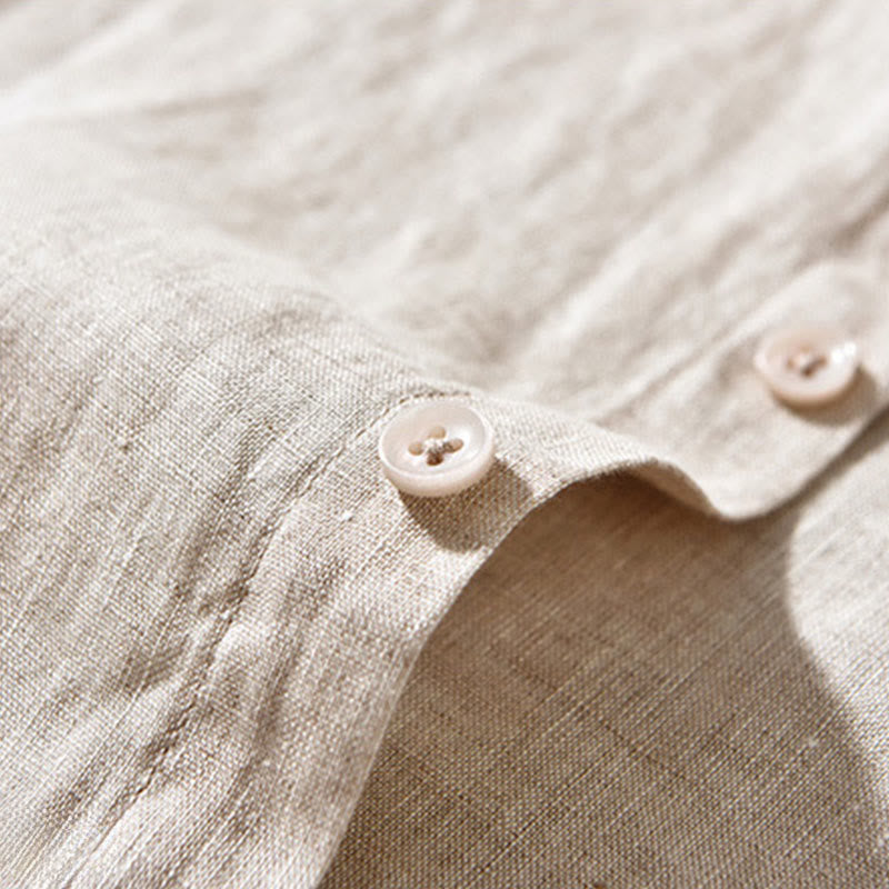 Buddha Stones Simple Fall Long Sleeve Buttons Design Linen Men's Shirts