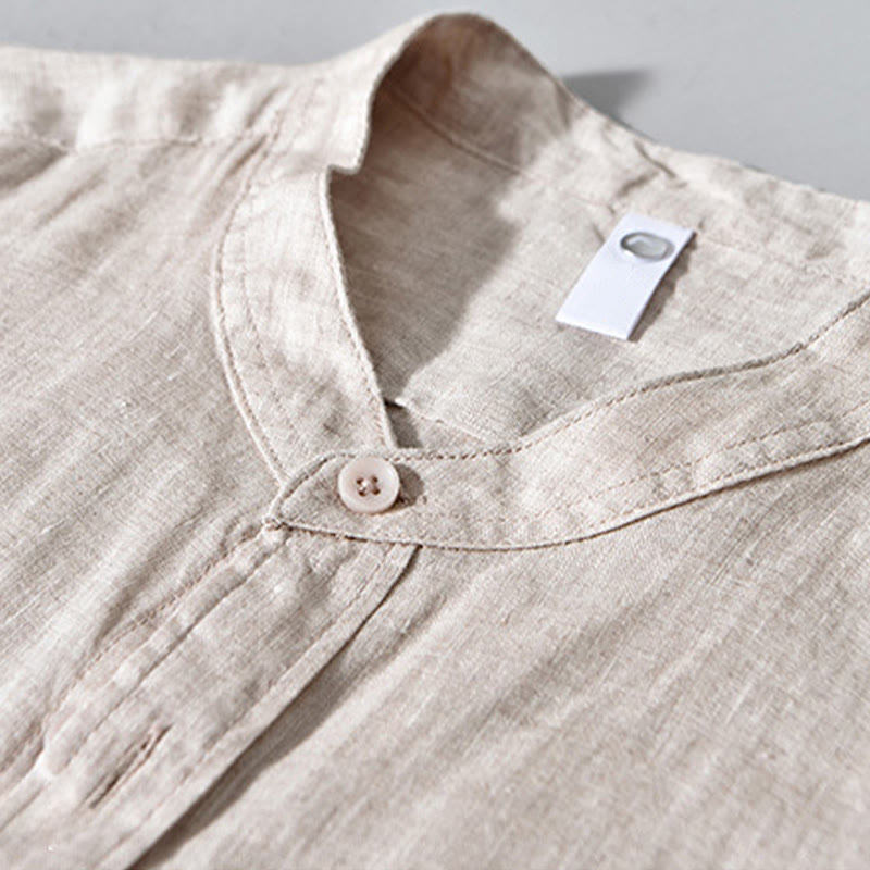 Buddha Stones Simple Fall Long Sleeve Buttons Design Linen Men's Shirts