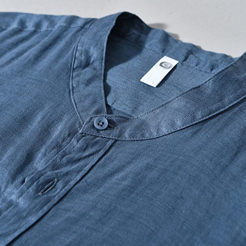 Buddha Stones Simple Fall Long Sleeve Buttons Design Linen Men's Shirts