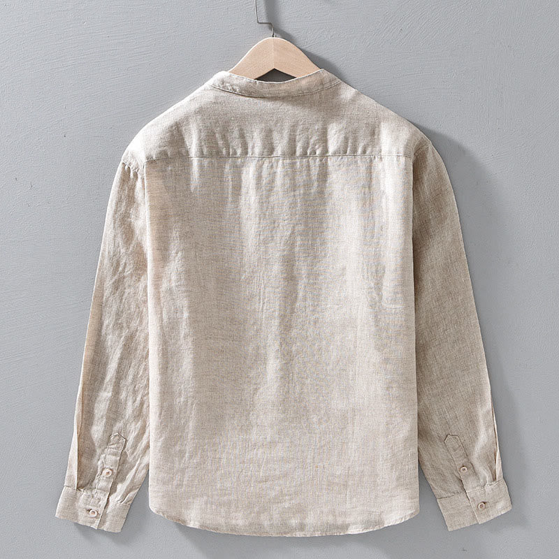 Buddha Stones Simple Fall Long Sleeve Buttons Design Linen Men's Shirts