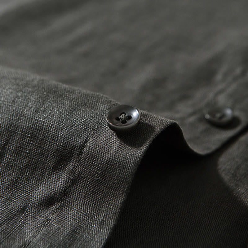 Buddha Stones Simple Fall Long Sleeve Buttons Design Linen Men's Shirts