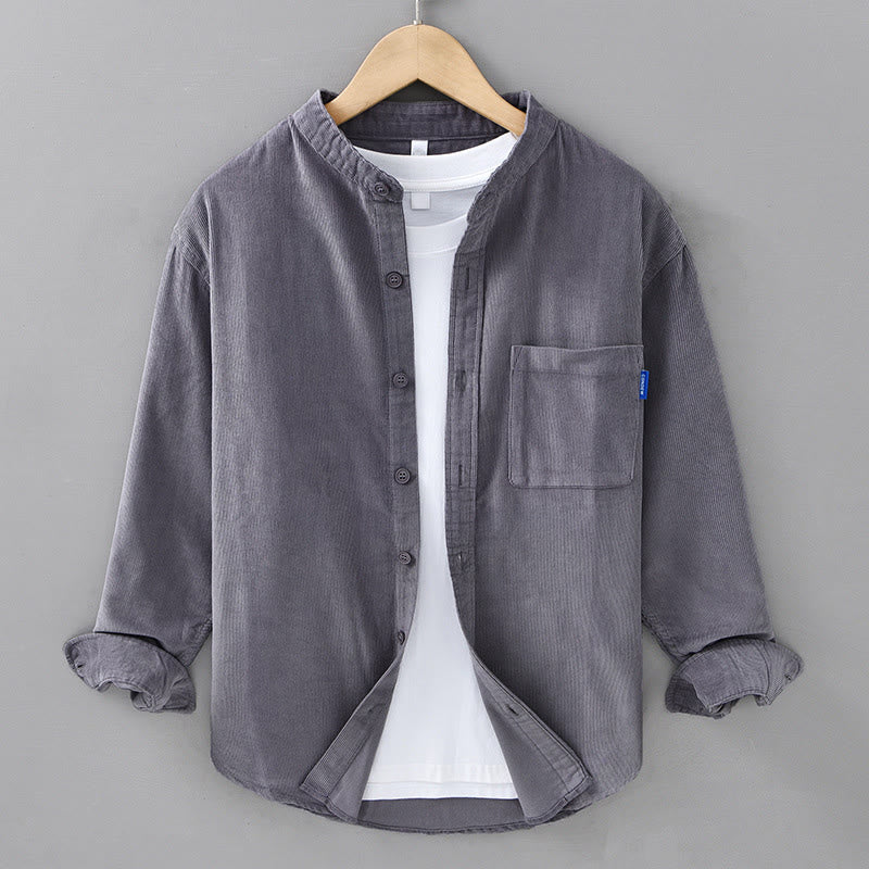Buddha Stones Plain Button Down Cotton Corduroy Men's Long Sleeve Jacket