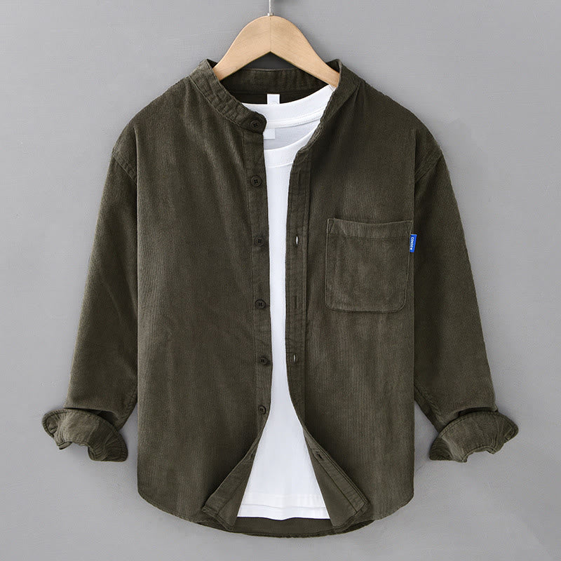 Buddha Stones Plain Button Down Cotton Corduroy Men's Long Sleeve Jacket