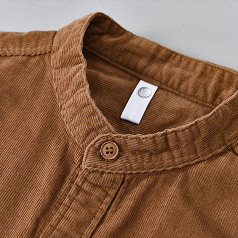 Buddha Stones Plain Button Down Cotton Corduroy Men's Long Sleeve Jacket