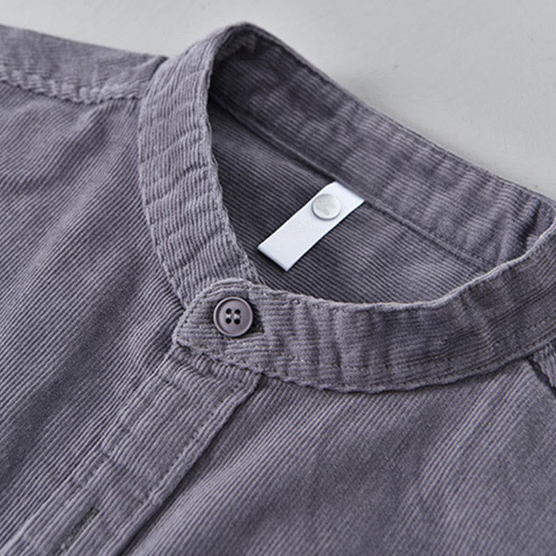 Buddha Stones Plain Button Down Cotton Corduroy Men's Long Sleeve Jacket
