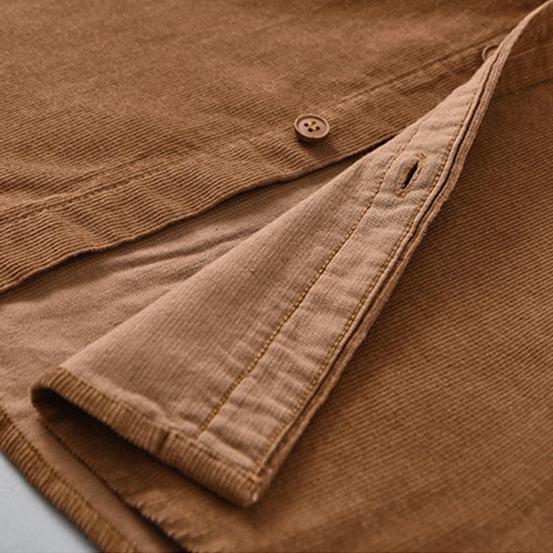 Buddha Stones Plain Button Down Cotton Corduroy Men's Long Sleeve Jacket