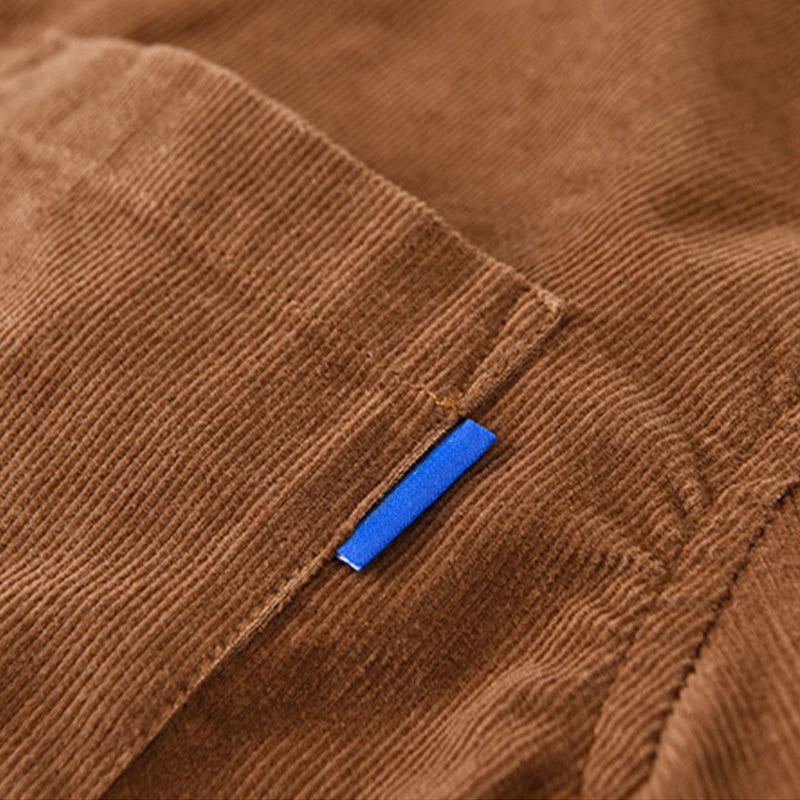 Buddha Stones Plain Button Down Cotton Corduroy Men's Long Sleeve Jacket