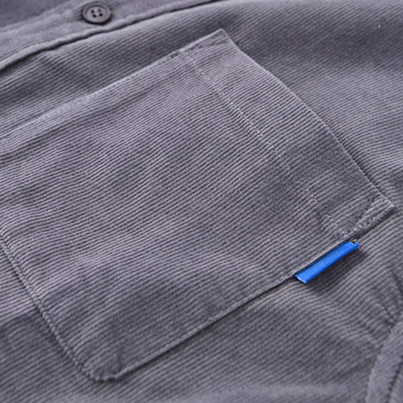 Buddha Stones Plain Button Down Cotton Corduroy Men's Long Sleeve Jacket