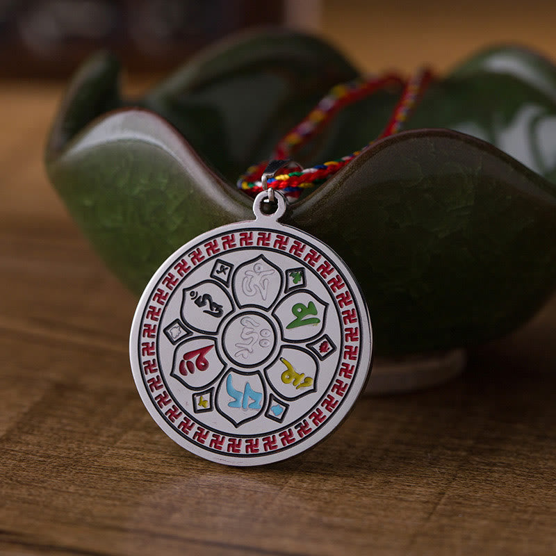 FREE Today: Peace Protection Colorful Om Mani Padme Hum Titanium Steel Rope Necklace Pendant