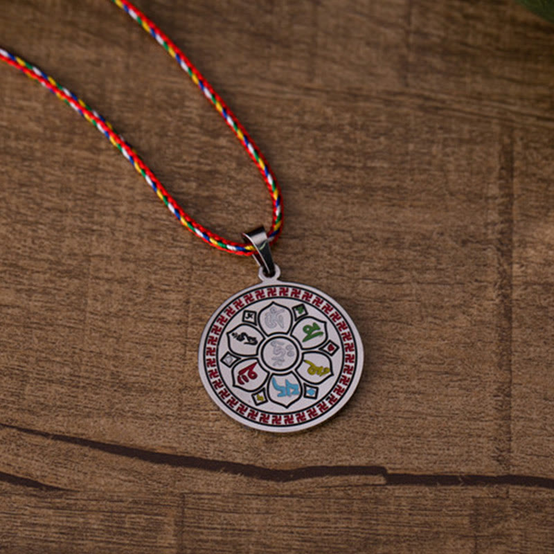 FREE Today: Peace Protection Colorful Om Mani Padme Hum Titanium Steel Rope Necklace Pendant