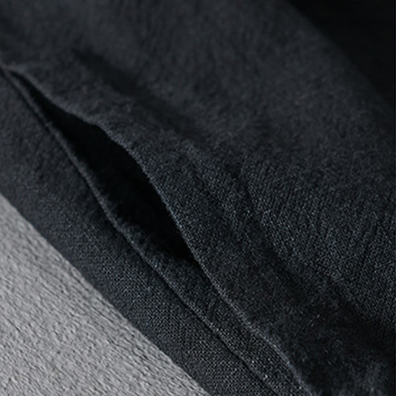 Buddha Stones Simple Long Sleeve Open Front Ramie Cotton Men's Shirts With Pockets