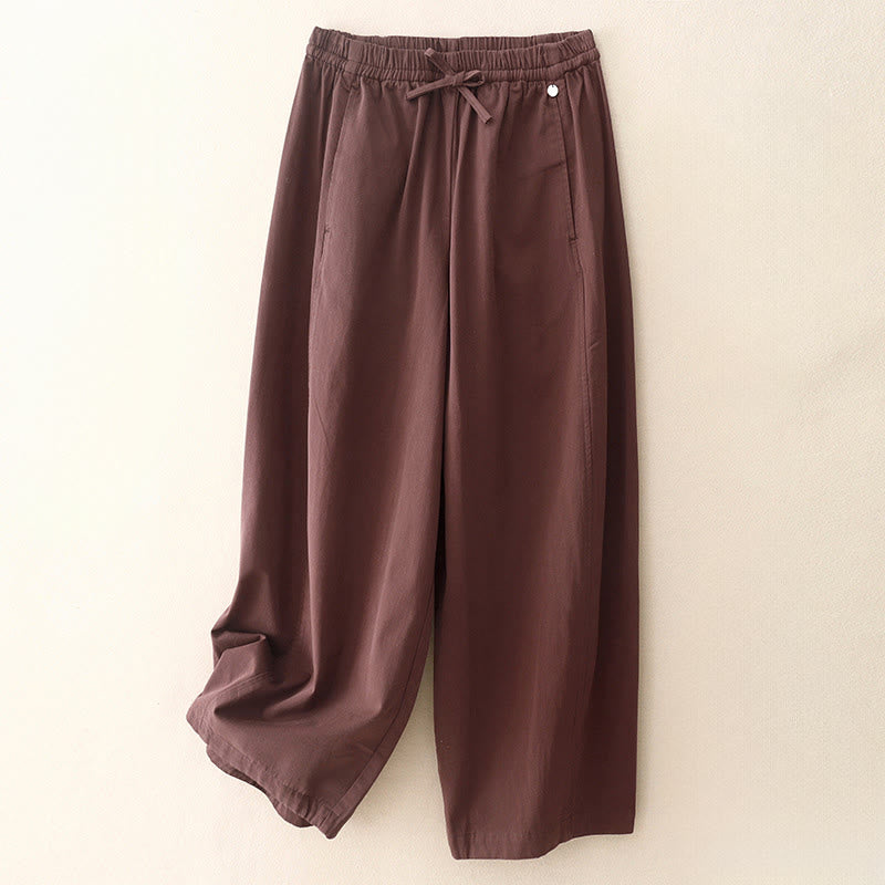 Buddha Stones Plain 7-8 Length Women's Harem Cotton Pants With Pockets