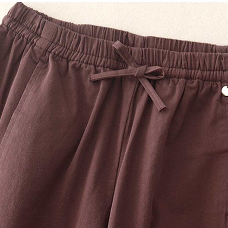 Buddha Stones Plain 7-8 Length Women's Harem Cotton Pants With Pockets