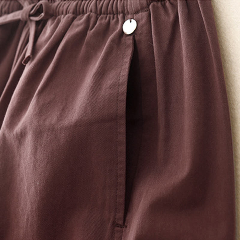 Buddha Stones Plain 7-8 Length Women's Harem Cotton Pants With Pockets