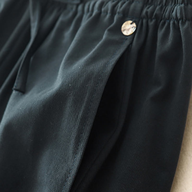 Buddha Stones Plain 7-8 Length Women's Harem Cotton Pants With Pockets
