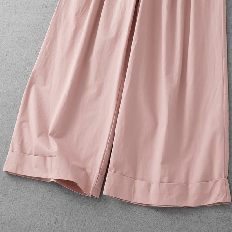 Buddha Stones Casual Plain Polyester Women's 7-8 Length Wide Leg Pants With Pockets