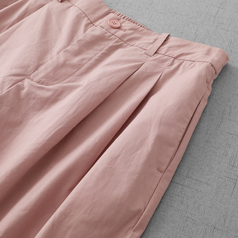 Buddha Stones Casual Plain Polyester Women's 7-8 Length Wide Leg Pants With Pockets