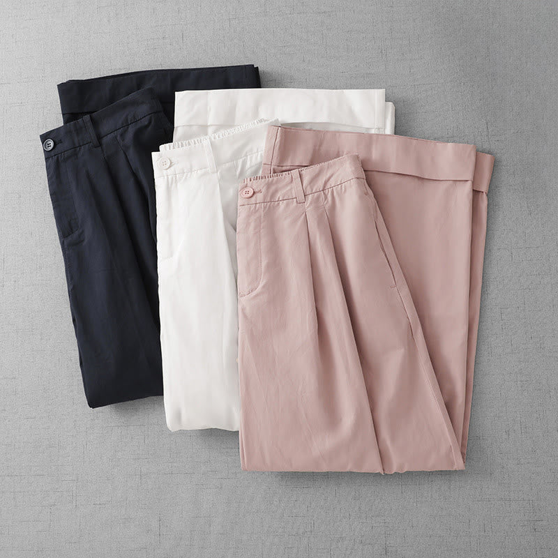 Buddha Stones Casual Plain Polyester Women's 7-8 Length Wide Leg Pants With Pockets